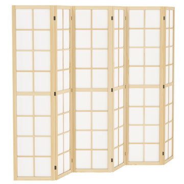 6 Panel Room Divider, 5.6 ft Folding Wall Divider Room Partition for Home Office, Bedroom, Living Room, Natural Wood