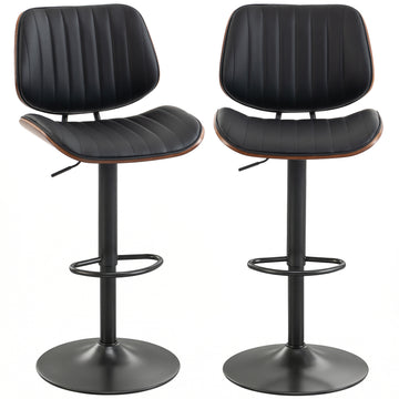 Bar Stools Set of 2, Swivel Counter Height Barstools with Back, Adjustable Height, Black