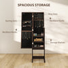 Free Standing Armoire Organizer, Lighted Mirrored Jewelry Cabinet w/ Angle Adjustable & 16 LED Lights, Dark Brown
