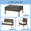 4 Pieces Patio Furniture Sets with A Loveseat, Two Armchairs and A Coffee Table, Outdoor Conversation Set with Glass Top Table, Grey PE Rattan and Cream White Cushions