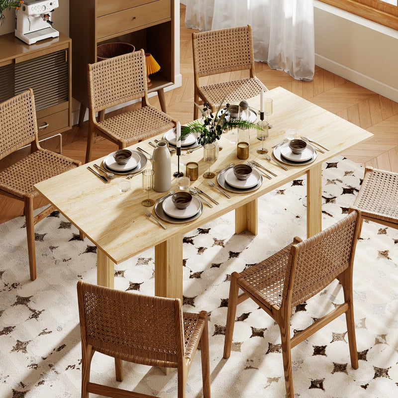 Modern Extendable Dining Table, 55.1 x 31.5 in, for 6-8 People, Expandable Dining Table for Kitchen, White