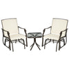 3 Piece Patio Glider Set Outdoor Gliders with Breathable Mesh Seat, Glass Top Table for Garden, Yard, Cream White