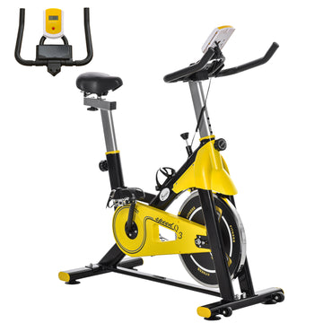 Soozier Stationary Exercise Bike, Indoor Cardio Workout Cycling Bike with Belt Drive Adjustable Resistance, Seat, Handlebar w/ LCD Display for Home Gym