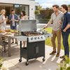 4+1 Burner Liquid Propane Gas Grill Outdoor Cabinet Style BBQ Trolley w/ Side Burner, Warming Rack, Side Shelf, Storage Cabinet, Thermometer, 4 Wheels, Carbon Steel