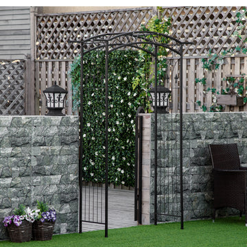 7Ft Outdoor Garden Arbor, Wedding Arch for Ceremony, Trellis with Scrollwork Design, Ideal for Climbing Vines and Plants, Black