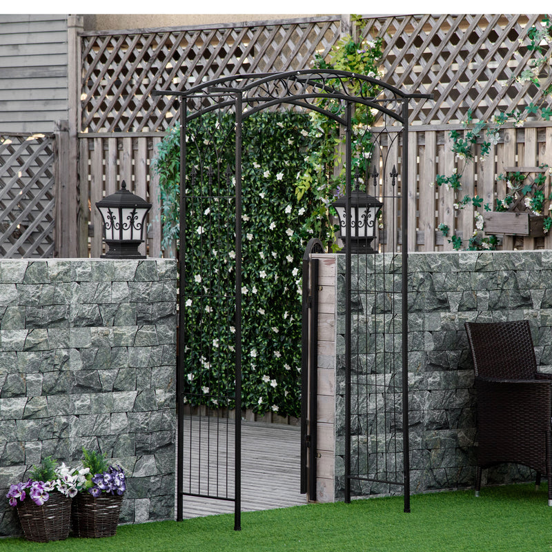 7Ft Outdoor Garden Arbor, Wedding Arch for Ceremony, Trellis with Scrollwork Design, Ideal for Climbing Vines and Plants, Black