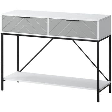 Modern Console Table with 2 Drawers, 2 Tier Entryway Table with storage Shelf, Narrow Sofa Table for Living Room, Hallway, White