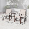 Double Patio Glider Chair with Glass Top Center Table, Outdoor Glider Loveseat with High Back,  All Weather Breathable Mesh Fabric for Garden, Backyard, Deck, Beige