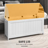 Storage Trunk with 2 Safety Hinges, Modern Entryway Bench with Side Handles, Storage Chest for Living Room, White