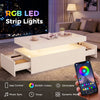 LED Coffee Table with Storage, 2-Tier Modern Center Table with 2 Drawers for Living Room, High Gloss White