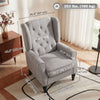Fabric Accent Chair, Button Tufted Armchair, Upholstered Modern Living Room Chair, Wingback Chair with Wood Legs, Rolled Arms, Thick Padding for Bedroom