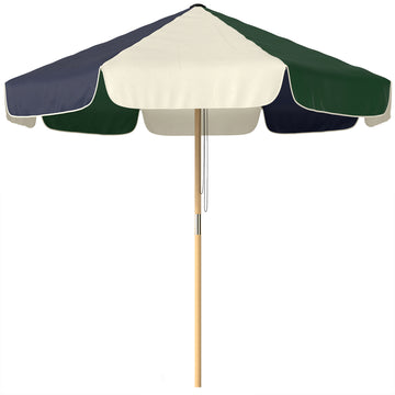 7.4 ft Patio Umbrella with Wood-Effect Frame, Colour-Blocked UPF 30+ Outdoor Market Table Umbrella Parasol, Dark Green