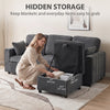 Modular Sectional Sofa Bed with Reversible Storage Ottoman, Pull Out Sleeper Sofa with Spring Cushion, Dark Grey