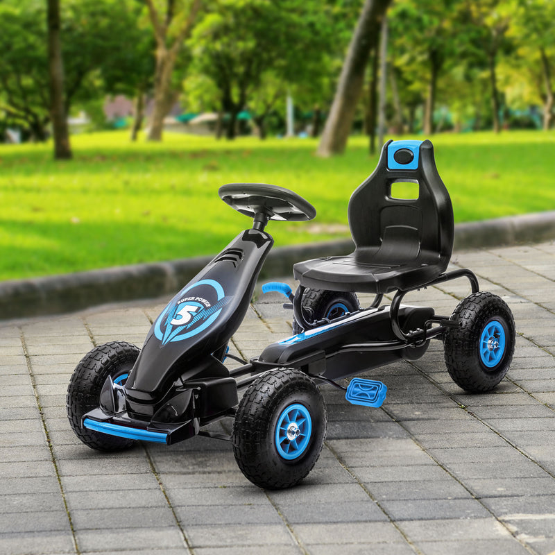 Pedal Go Kart w/ Adjustable Seat, Rubber Wheels Shock Absorb, Blue