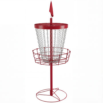 Soozier 24-Chain Portable Practice Basket for Disc Golf Target Stand, Lightweight Basket w/ Carry Bag, Red and Silver