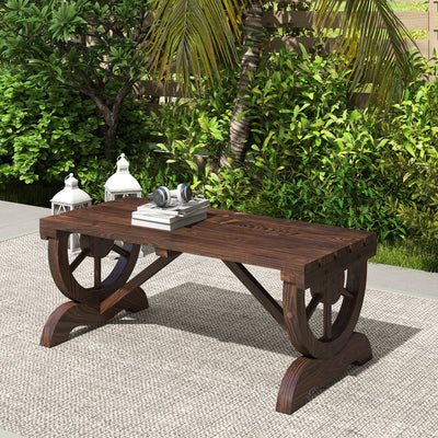 Rustic Wood Wheel Outdoor Garden Bench for 2-Person with a Unique Wheel Design on the Legs & Strong Build, Brown