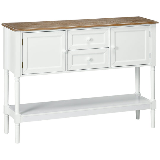 Vintage Console Table with 2 Drawers and Cabinets, Retro Sofa Table for Entryway, Living Room and Bedroom, White