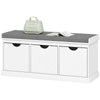 Shoe Storage Bench, Linen-Look Entryway Bench with 3 Removable Drawers and Padded Seat Cushion for Hallway, White