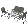 Outdoor 4 Pieces Patio Furniture Set, Garden Set with Two Foldable Armchairs, a Loveseat & Glass Top Table