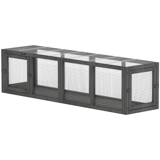 Outdoor Cat Tunnel, Wooden Play Cat Enclosure, Extendable Pet Run with 3 Doors, for Indoor and Outdoor Use, Grey
