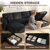 Modular Sofa, U-Shaped Corduroy Couch with Dual Storage Ottoman, Under-Seat Storage, 4 Pillows, Dark Grey