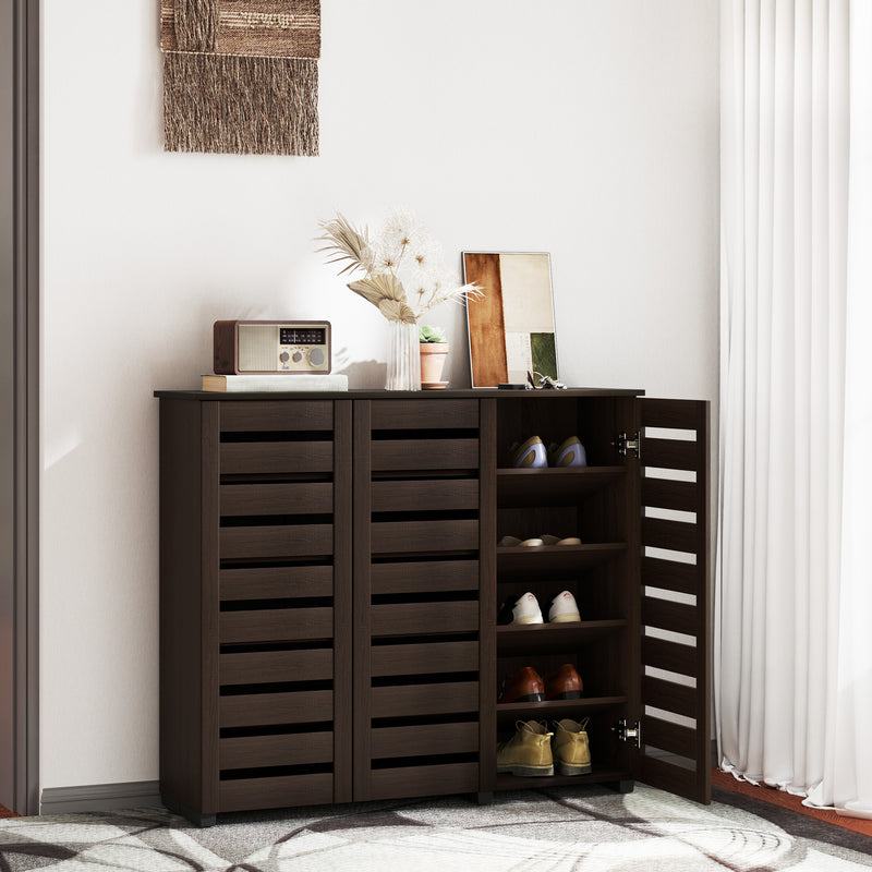 Narrow Shoe Cabinet with Slatted Doors, Adjustable Shelves for 20 Pairs of Shoes, Shoe Cabinet for Entryway