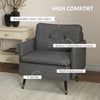 Accent Chair, Upholstered Armchair with Tufted Back Cushion and Steel Legs for Living Room, Bedroom, Dark Grey