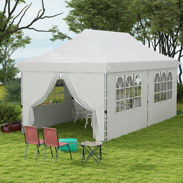 20x10 Pop Up Canopy with 6 Removable Sidewall, Carry Bag and 6 Sand Bags, Height Adjustable Instant Sun Shelter