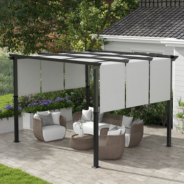 10' x 10' Metal Pergola, Outdoor Pergola with Retractable Canopy, for Garden, Patio, Backyard, Deck, Light Grey