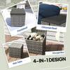 2 Pieces Wicker Outdoor Ottoman with Storage, Cushion, Square Outdoor Footstool, Seating, Side Table, Dark Grey