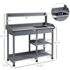 Potting Bench Table Garden Work Bench Workstation with Drawer, Removable Sink, Storage Shelves and Hooks for Patio, Courtyards, Balcony