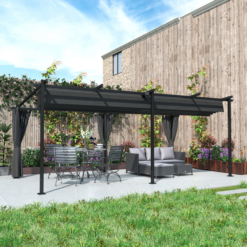 10' x 20' Metal Retractable Pergola Canopy with Sidewalls, Outdoor Gazebo UPF30+ Sun Shade Shelter for Garden, Deck, Dark Grey