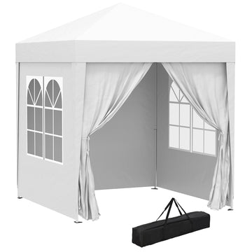 6.6'x6.6' Pop Up Canopy Tent with Sidewalls, Instant Sun Shelter Camping Gazebo with Carry Bag, White
