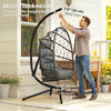 Hanging Egg Chair with Stand, Foldable Wicker Rattan Swing Chair with Thick Cushion and Safety Rope, Grey