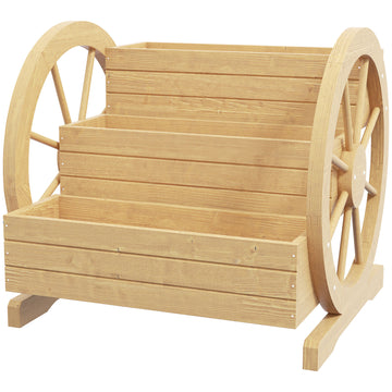 Wooden Wagon Planter Box, 3-Tier Raised Garden Bed, for Vegetables Flowers Herbs, 24