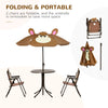 Kids Folding Picnic Table and Chair Set Pattern Outdoor Garden Patio Backyard with Removable & Height Adjustable Sun Umbrella Brown