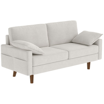 3 Seater Sofa, Velvet Upholstered Couch with Spring Cushions, Rubber Wood Legs and 2 Pillows