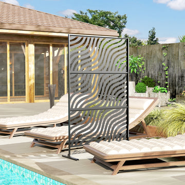 Metal Outdoor Privacy Screen, Freestanding Outdoor Divider with Stand, 78
