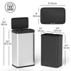 12 Gallon Sensor Can, Automatic Garbage Can with Soft-Close Lid, Fingerprint-Proof Stainless Steel, Silver