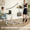 Height Adjustable Standing Desk, Pneumatic Sit Stand Desk with Wheels and Headphone Hook, White Wood Grain