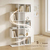 5-Tier Bookshelf, S Shaped Geometric Bookcase with 15 Compartments, White Wood Grain