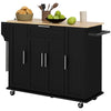 Modern Rolling Kitchen Island Cart with Drawers, Natural Wood Top, Towel Rack, Door Storage Cabinet