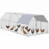 Chicken Run Outdoor, Galvanized Large Metal Chicken Coop Cage, Walk-in Enclosure Poultry Hen Run House Playpen Rabbit Hutch with Flat Roof, Cover, 9.2'x18.7'x6.5'