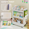 Qaba Kids Bookshelf, Kids Bookcase with Wheels & Blackboard, for Nursery, Kids Room, Playroom, for 3-8 Years