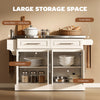 Stainless Steel Kitchen Island with Storage and Stainless Steel Top, Kitchen Trolley with Drawers, Cabinets, Towel Rack, Cream White