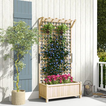Wood Planter with Trellis for Vine Climbing, Raised Garden Bed, Privacy Screen for Backyard, Patio, Deck, Natural Wood