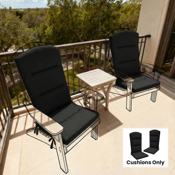 Patio Chair Cushion for Adirondack Chairs Replacement Cushion with Back and Ties, Black