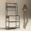 Kitchen Baker's Rack with Power Outlet and LED Light, 5-Tier Coffee Bar Station with 10 Hooks, Grey