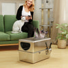 Stainless Steel Cat Litter Box with Lid, Extra Large Enclosed Litter Box with Top Litter-Catching Holes, Scoop, Silver