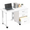 Computer Desk Foldable Top Office Desk 3 Drawers, 4 Lockable Wheels, White Wood Grain